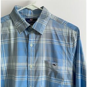 Vineyard Vines Performance Slim Fit Tucker Button Up Shirt Plaid Blue Mens Small